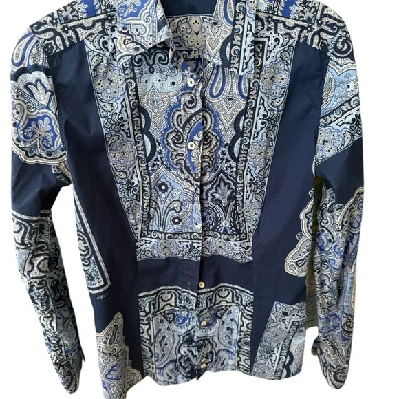 Etro Navy Paisley Cotton Shirt Italy 46 - Picture 5 of 5